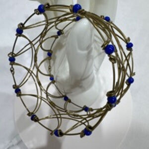 Women's hinged (see pics) bangle wire Bracelet Gold & Blue bead fits avg wrist.